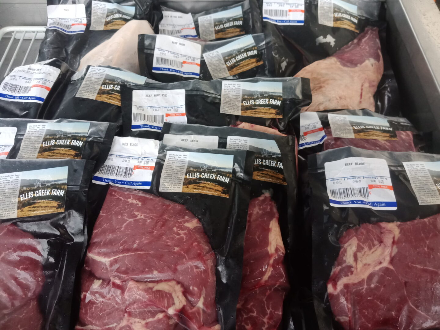 Selection of vacuum packed meat cuts